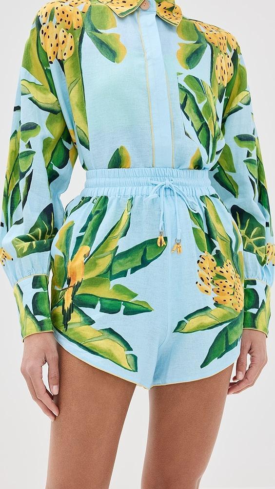 FARM Rio Summer Foliage Scarf Blue Shorts | Shopbop Product Image