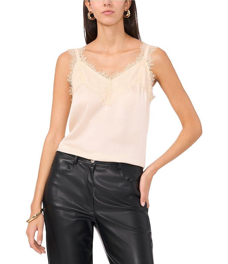 Vince Camuto Woven V-Neck Sleeveless Lace Trim Blouse product image