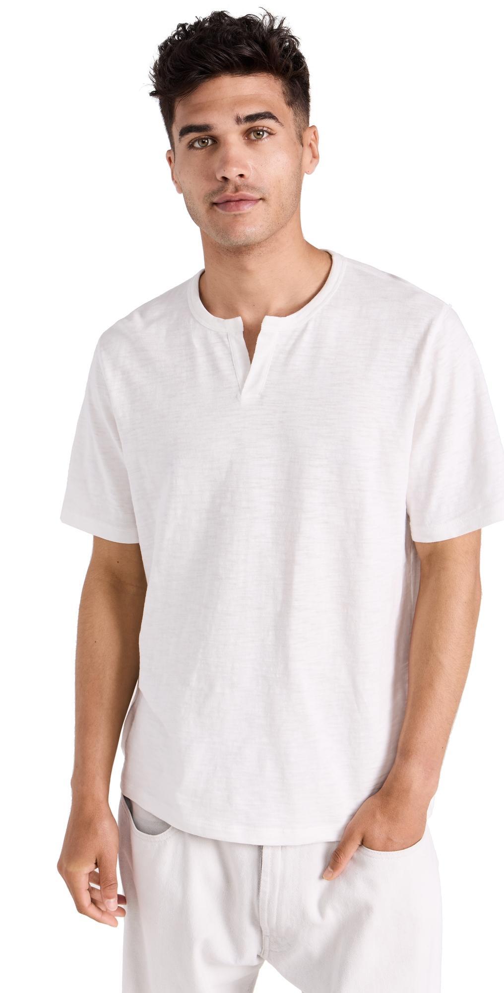 Men's Split-Neck Slub Cotton T-Shirt Product Image