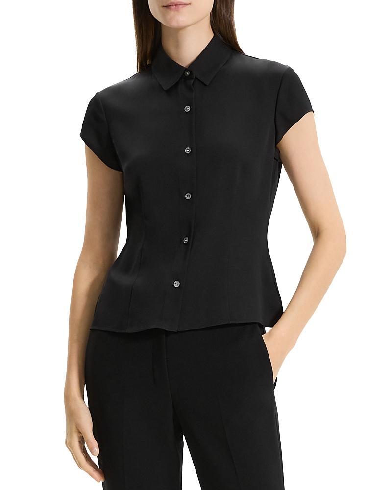 Womens Cap-Sleeve Silk Button-Front Shirt Product Image