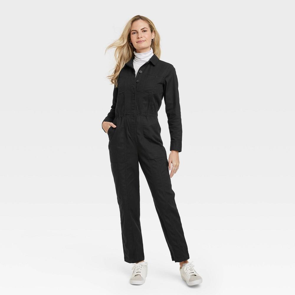 Womens Long Sleeve Button-Front Coveralls - Universal Thread Black 0 Product Image