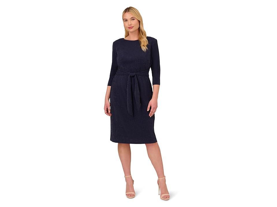 Adrianna Papell Plus Metallic Knit Three Quarter Sleeve Dress Product Image