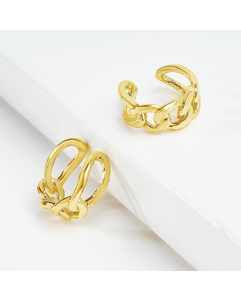 Womens Figaro 14K Gold Plated Chain Ear Cuff Earrings Product Image