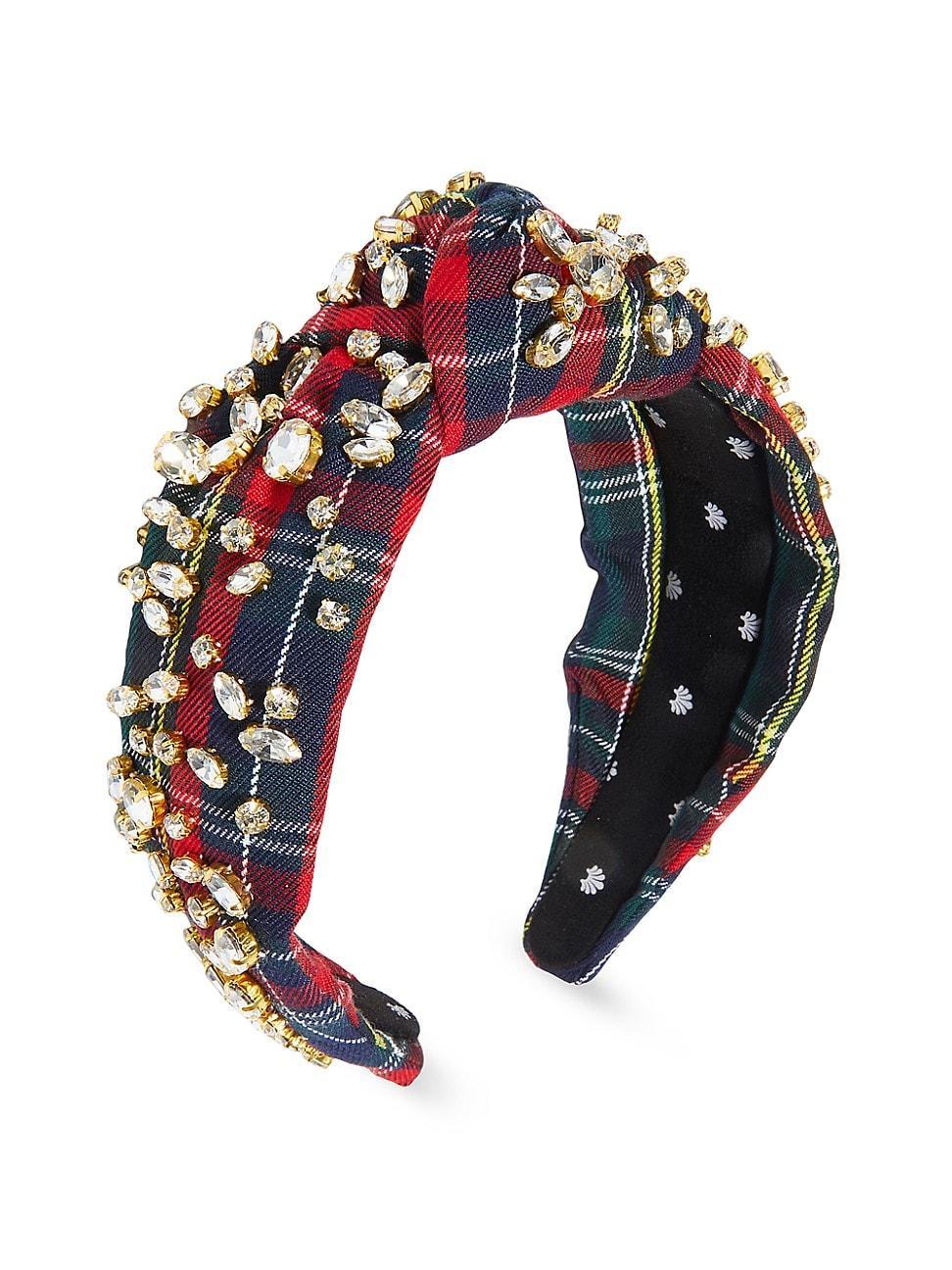 Womens Crystal-Embellished Plaid Knotted Headband Product Image