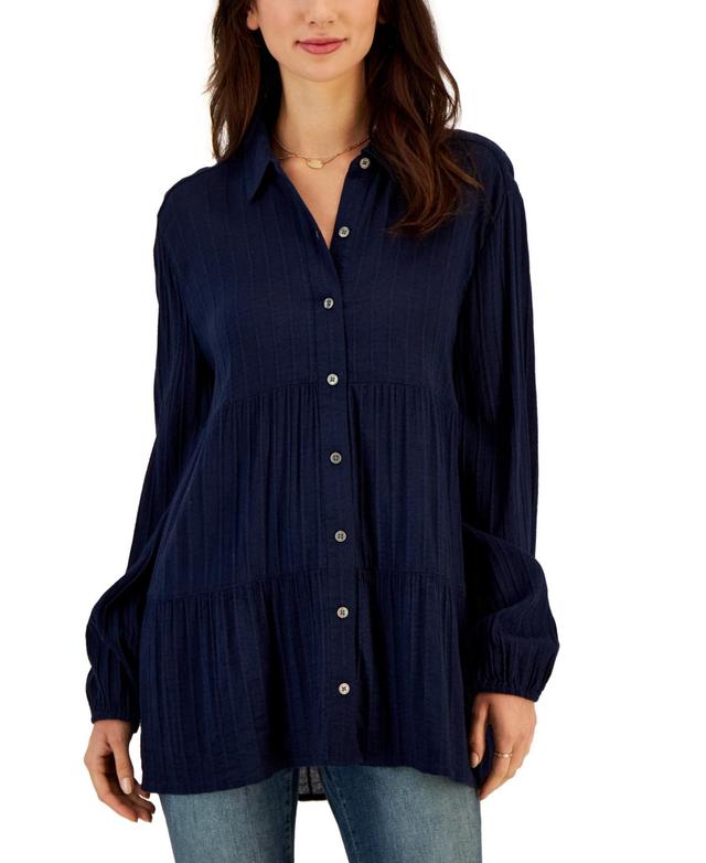 Style & Co Womens Textured-Stripe Button Shirt, Created for Macys Product Image