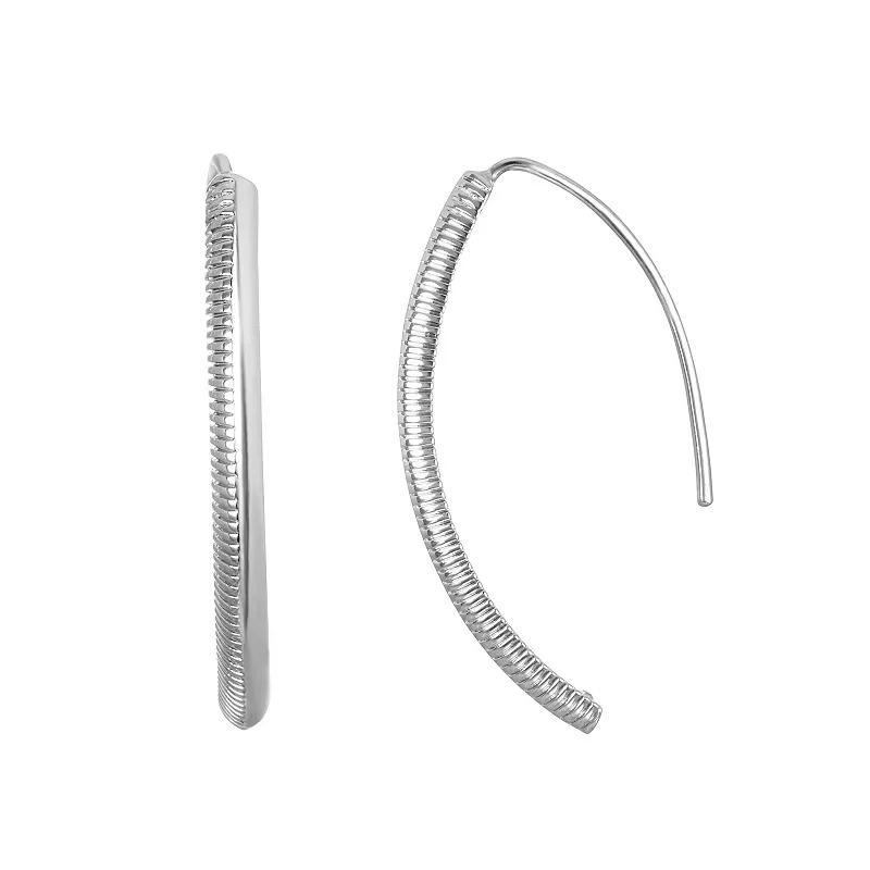 Emberly Silver Tone Linear Basic Half Hoop Earrings, Womens Product Image