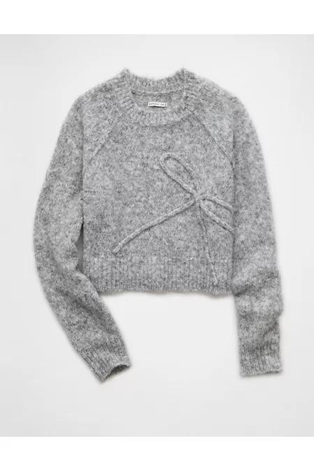 AE Cropped Crew Neck Bow Sweater Womens product image