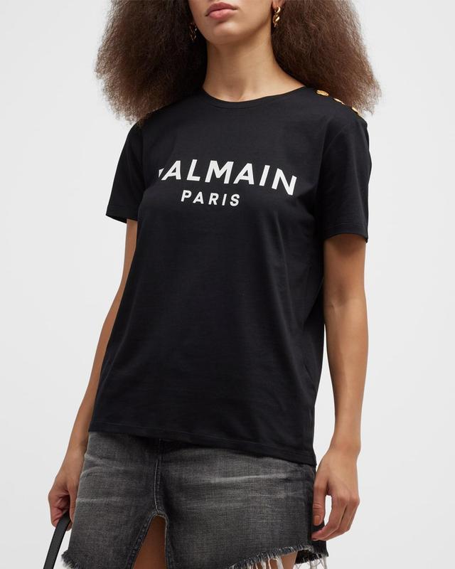 Balmain Button Shoulder Cotton Logo Graphic T-Shirt Product Image