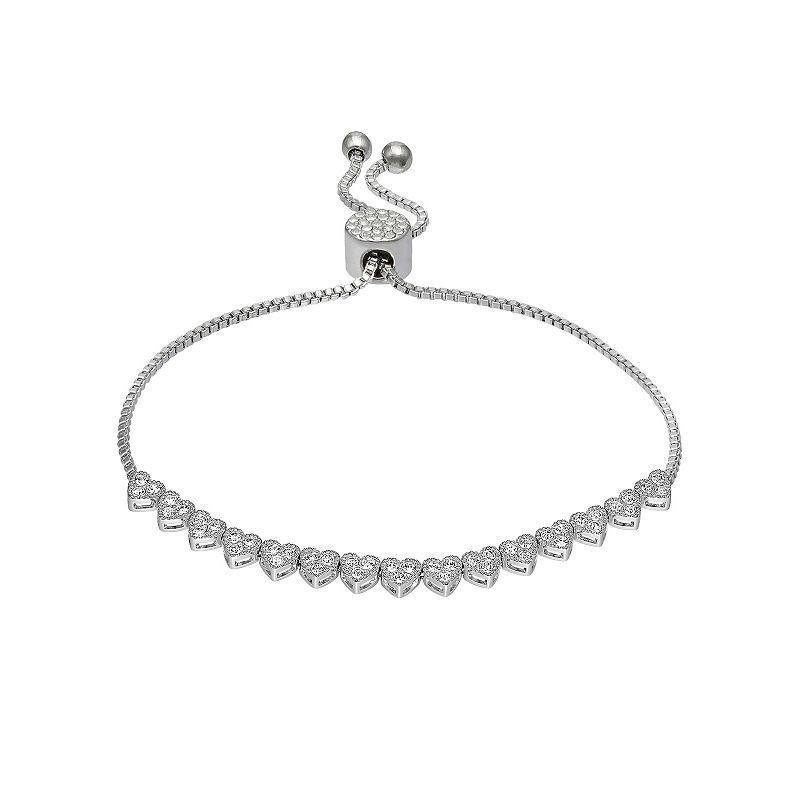 Brilliance Crystal Heart Adjustable Bracelet, Womens Silver Tone Clear Product Image