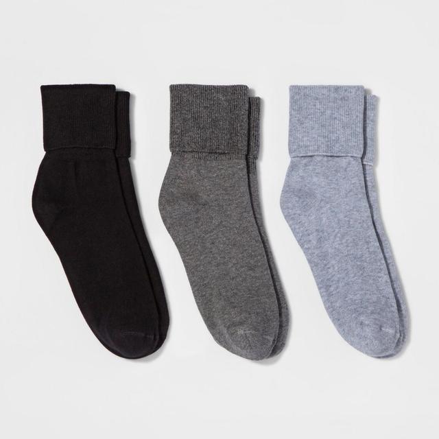 Womens Mary Jane Fold Over Cuff 3pk Crew Socks - A New Day Gray Heather 4-10 Product Image