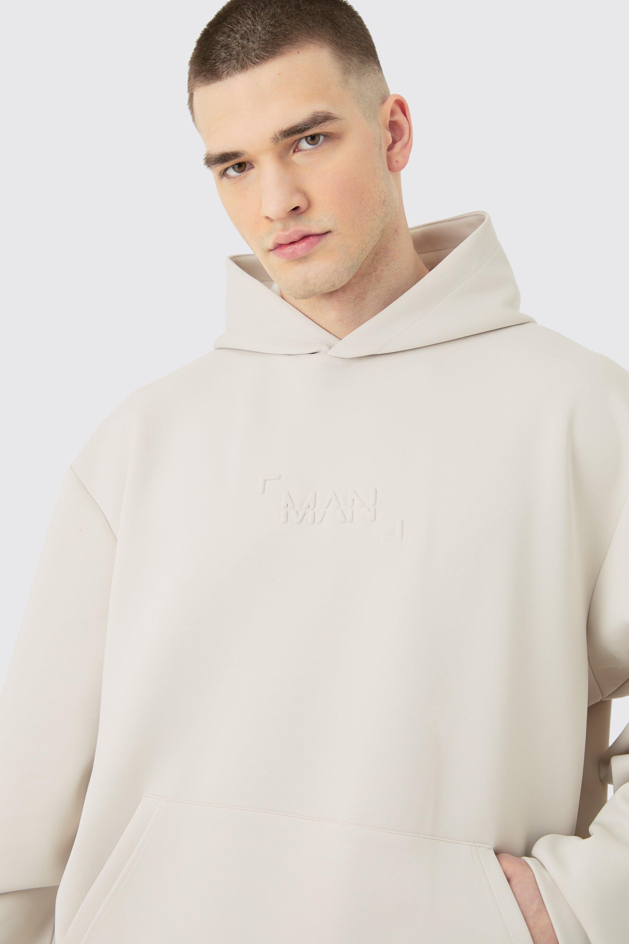 Tall Oversized Boxy Scuba Embossed Hoodie | boohooMAN USA Product Image