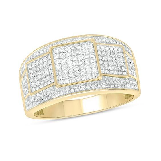 Men's 1/2 CT. T.w. Square Multi-Diamond Tiered Panel Ring in 10K Gold Product Image