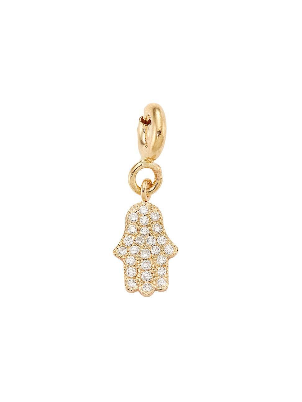 Womens 14K Yellow Gold & Diamond Hamsa Charm Product Image