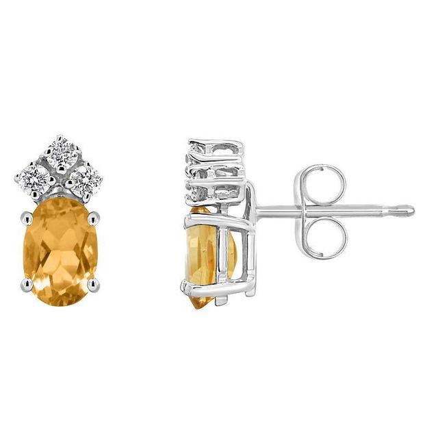 Citrine and Diamond Stud Earrings (7/8 ct.t.w and 1/8 ct.t.w) 14K White Gold Product Image