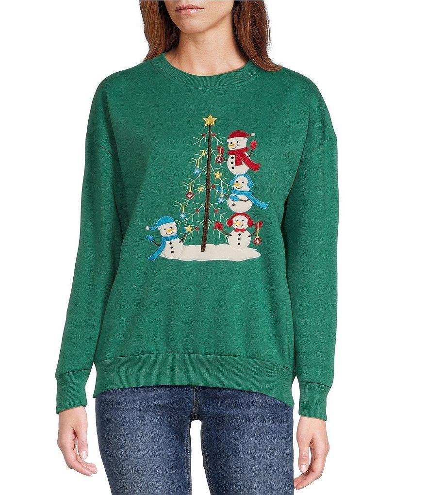 Lisa International Applique Snowmen Christmas Tree Sweater Product Image