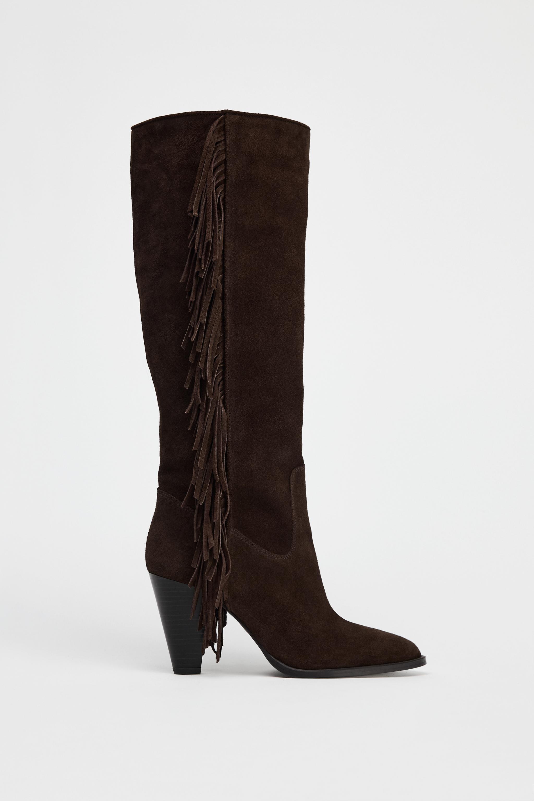 SUEDE FRINGED HIGH SHAFT BOOTS Product Image