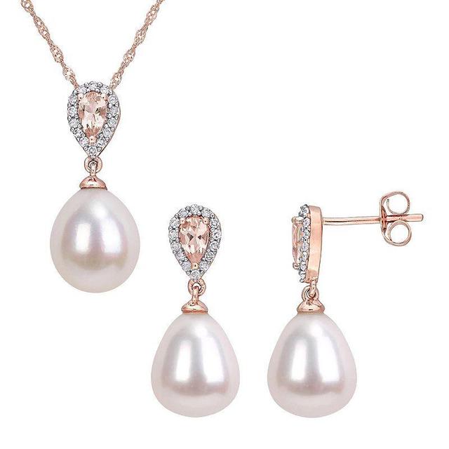 Stella Grace 10k Rose Gold Freshwater Cultured Pearl, Morganite & 1/5 Carat T.W. Diamond Drop Earrings & Pendant, Womens Multicolor Product Image