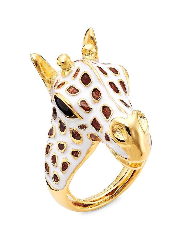 Womens 22K-Gold-Plated & Enamel Giraffe Head Ring Product Image