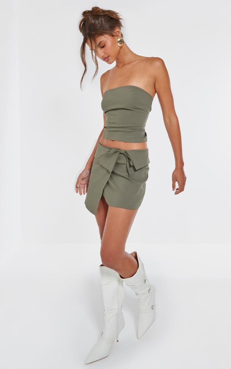 Dark Khaki Stretch Woven Foldover Tie Mini Skirt Product Image