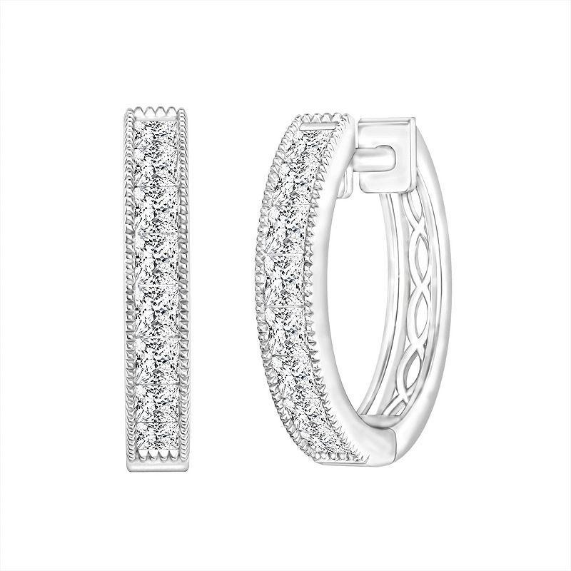 10k White Gold 3/4 Carat T.W. Diamond Hoop Earrings, Womens Product Image