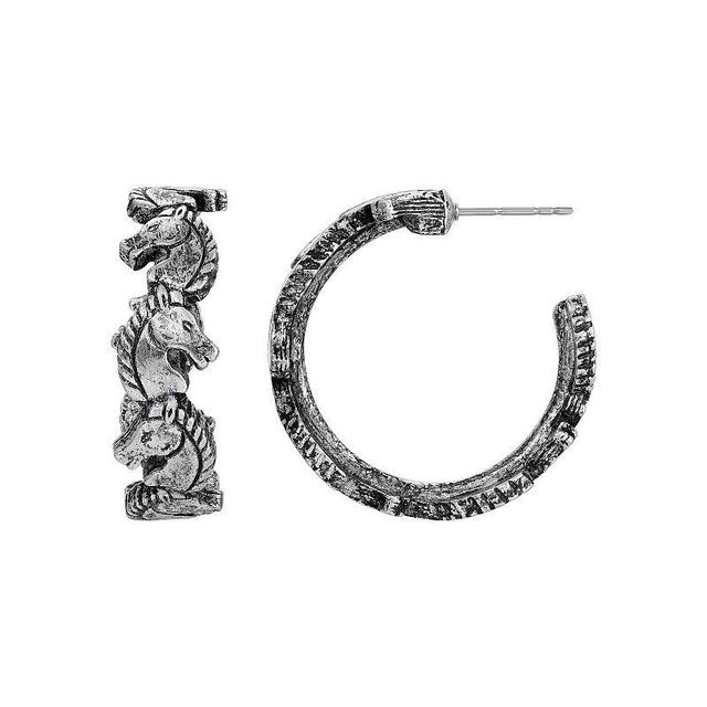 1928 Silver Tone Horse Head Hoop Earrings, Womens Product Image