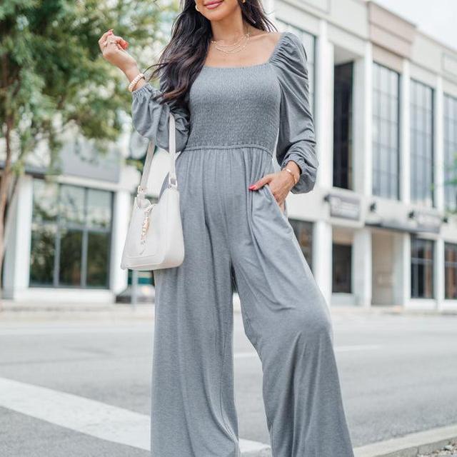 Deep In My Heart Heather Grey Knit Solid Jumpsuit Product Image