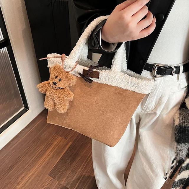 Fleece-Lined Faux Suede Tote Bag / Bag Charm / Set Product Image