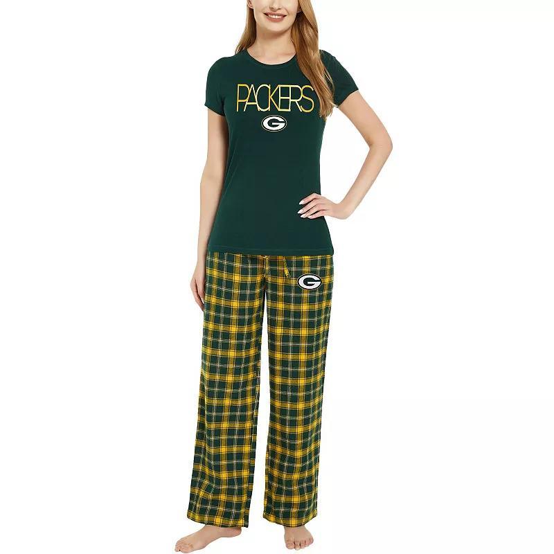 Womens Concepts Sport /Gold Bay Packers ArcticT-Shirt & Flannel Pants Sleep Set Product Image