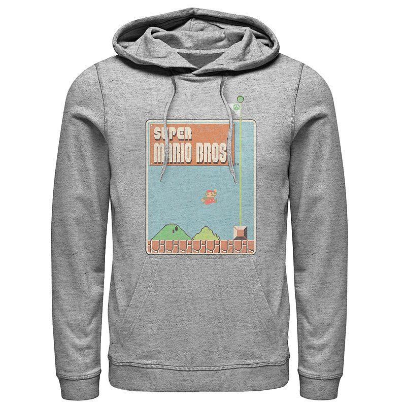 Mens Super Mario Bros. Pullover Hoodie Athletic Grey Product Image