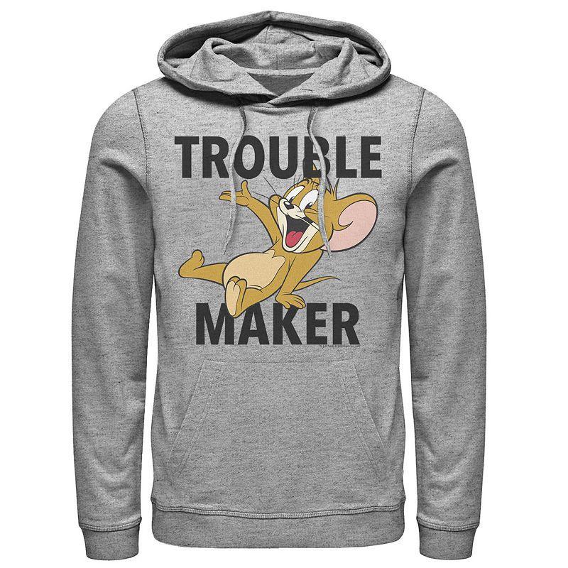 Mens Tom And Jerry Trouble Maker Portrait Hoodie, Mens Athletic Grey Product Image