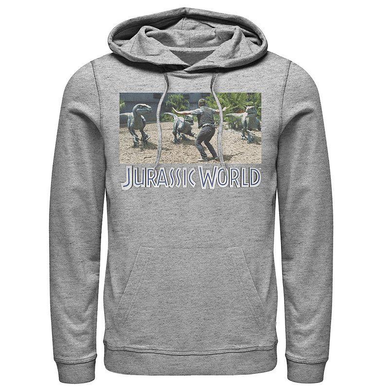 Mens Jurassic World Owen Raptor Pack Trainer Graphic Pullover Hoodie Med Grey Product Image