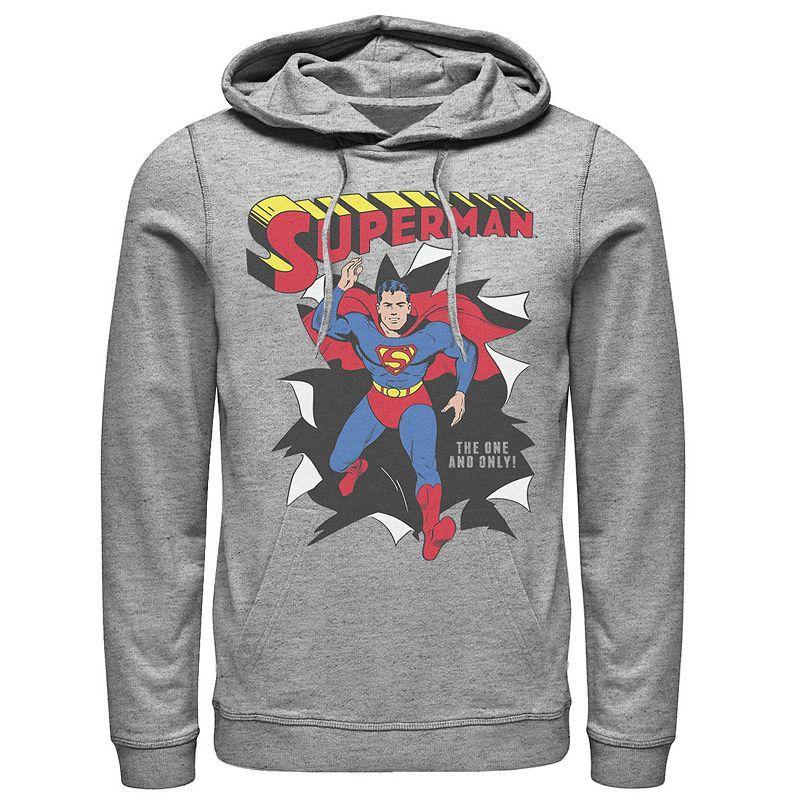 Mens DC Comics Superman Through Wall Poster Hoodie Athletic Grey Product Image