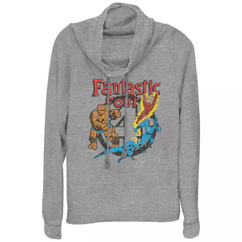 Plus Size Marvel Fantastic Four Vintage Poster Cowlneck Graphic Lightweight Long Sleeve, Womens Gray Grey Product Image