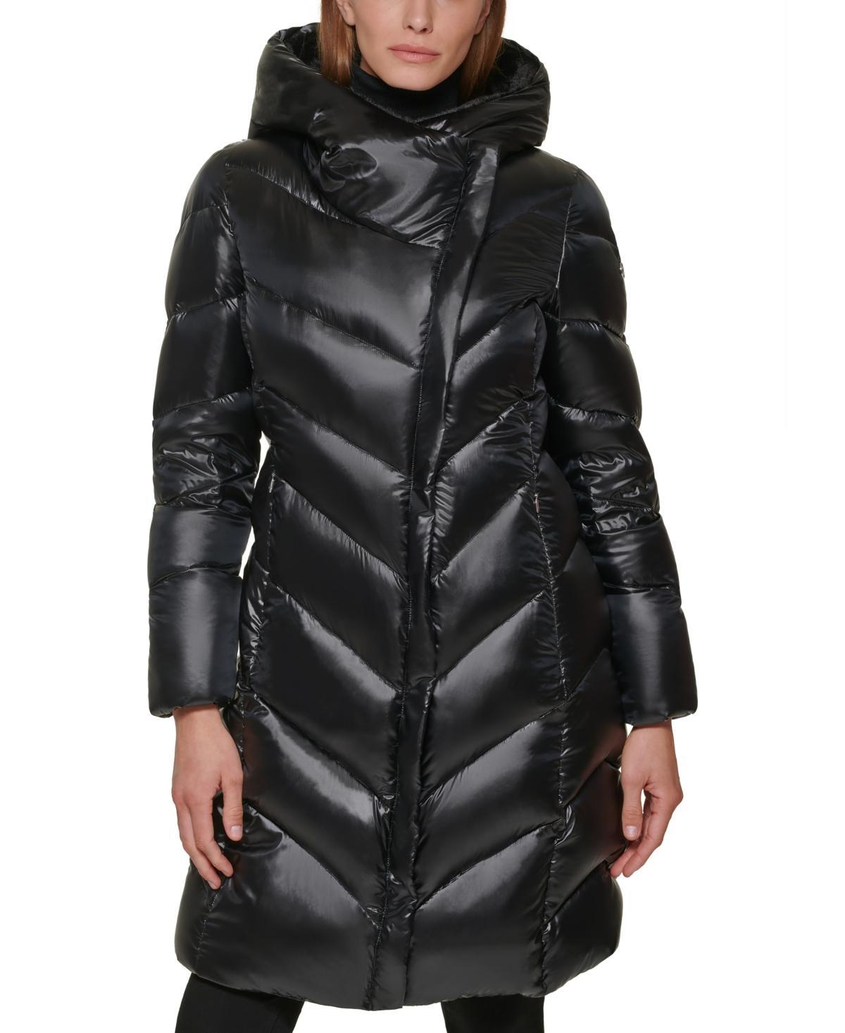 Calvin Klein Womens Faux-Fur-Lined Hooded Down Puffer Coat Product Image