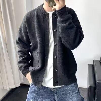 Round Neck Plain Cardigan Product Image