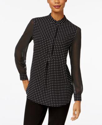 Anne Klein Sheer Dot-Print Blouse - Black Product Image