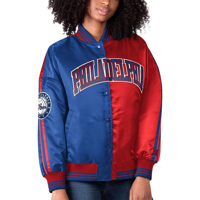 Womens Starter Royal/Red Philadelphia 76ers Split Colorblock Satin Full-Snap Varsity Jacket Product Image