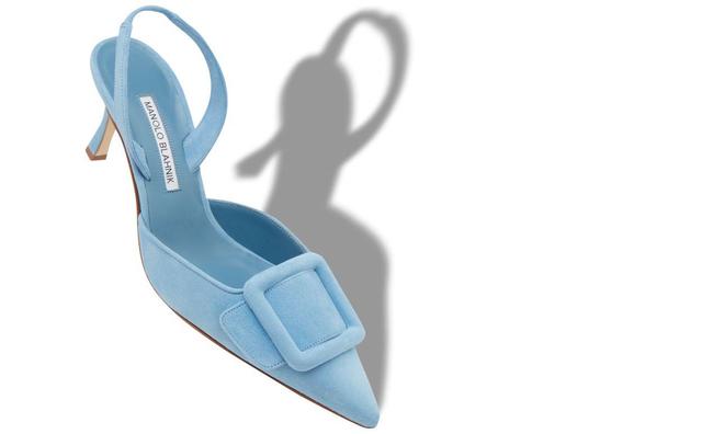 MAYSLI Light Blue Suede Buckle Detail Slingback Pumps Product Image