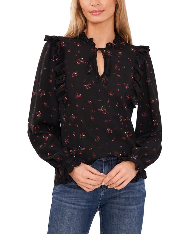 Cece Womens Long Sleeve Tie-Neck Blouse with Eyelet Trim Product Image