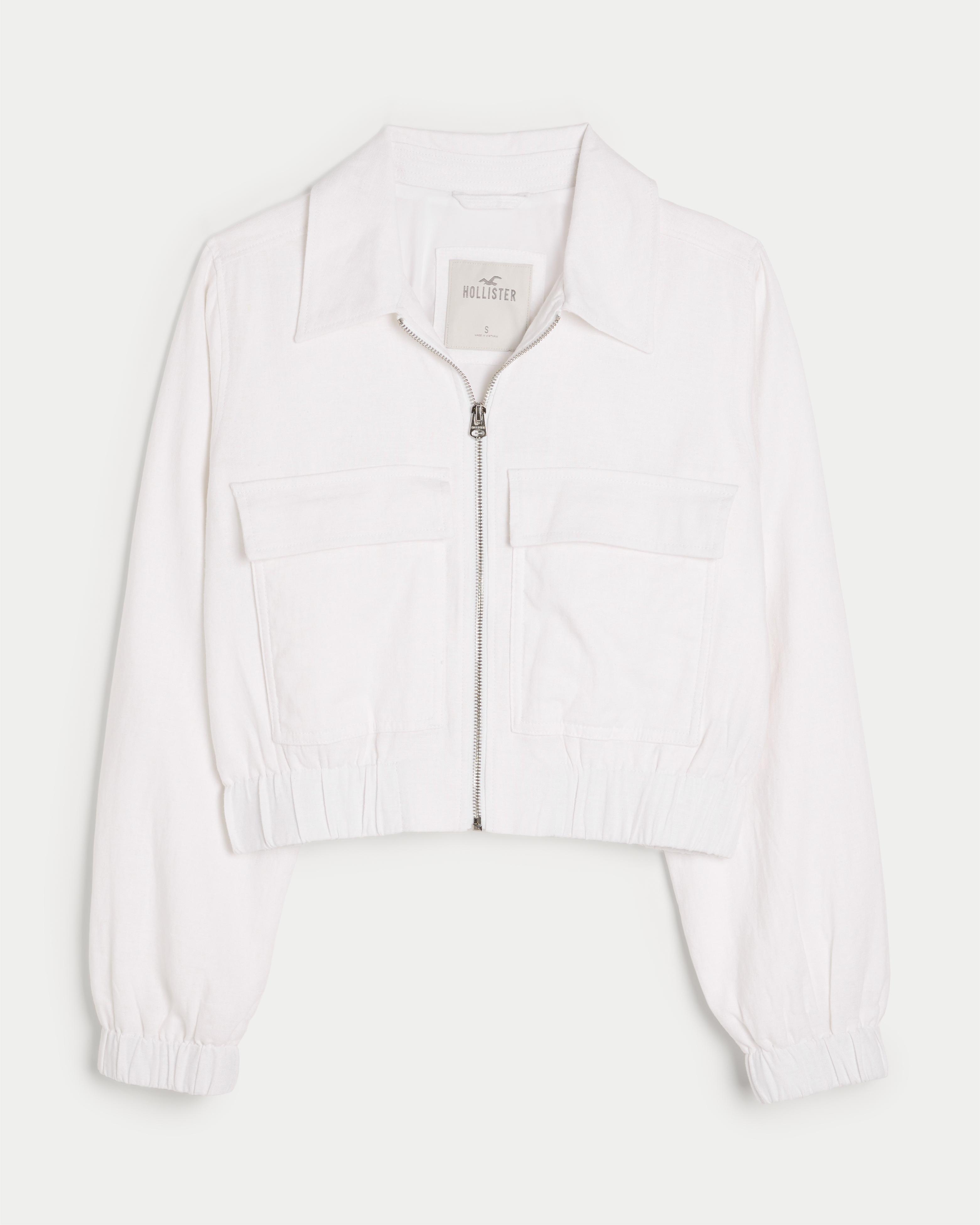 Crop Linen-Blend Bomber Jacket Product Image