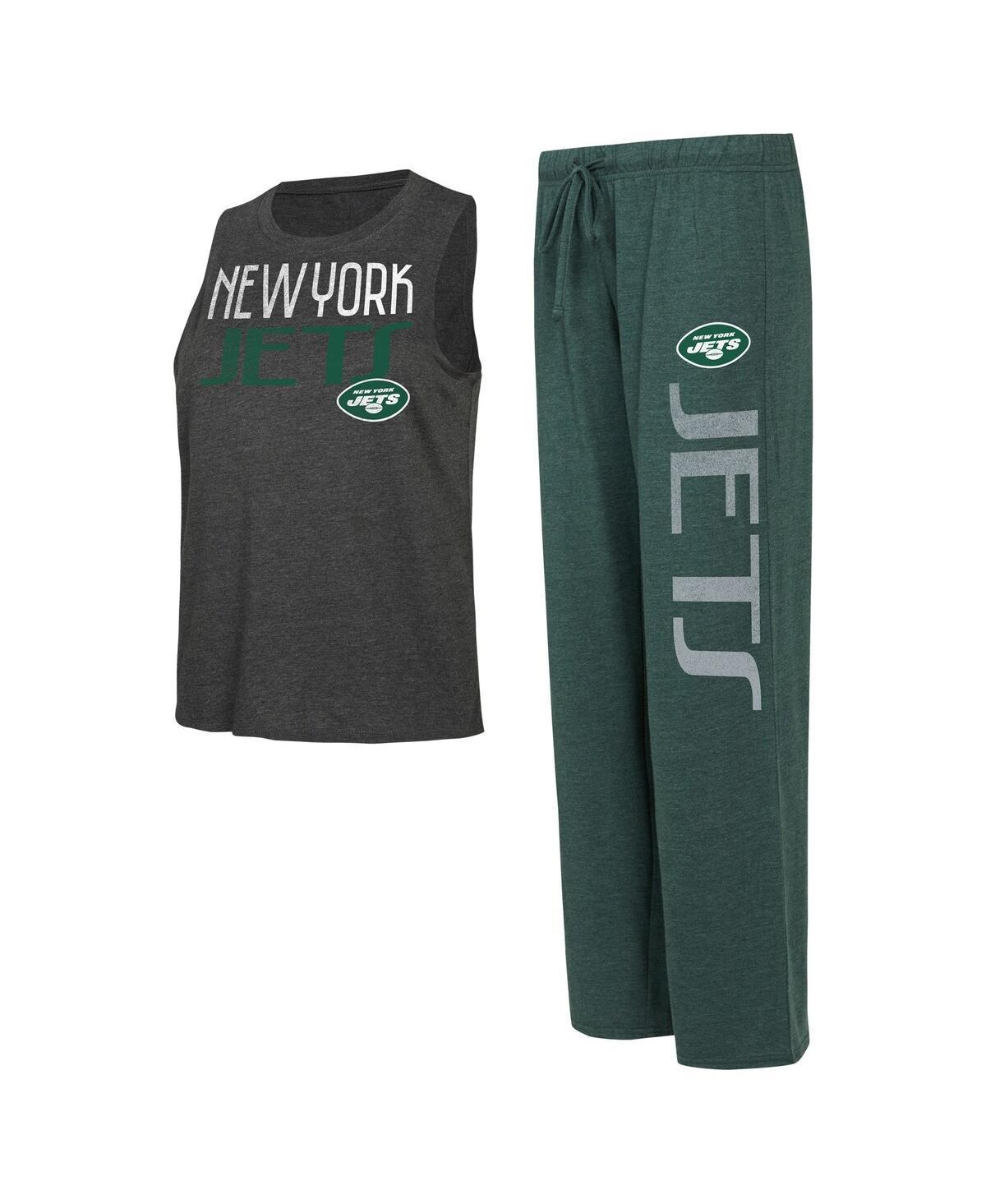 Womens Concepts Sport Green Distressed New York Jets Muscle Tank Top and Pants Lounge Set - Green Product Image