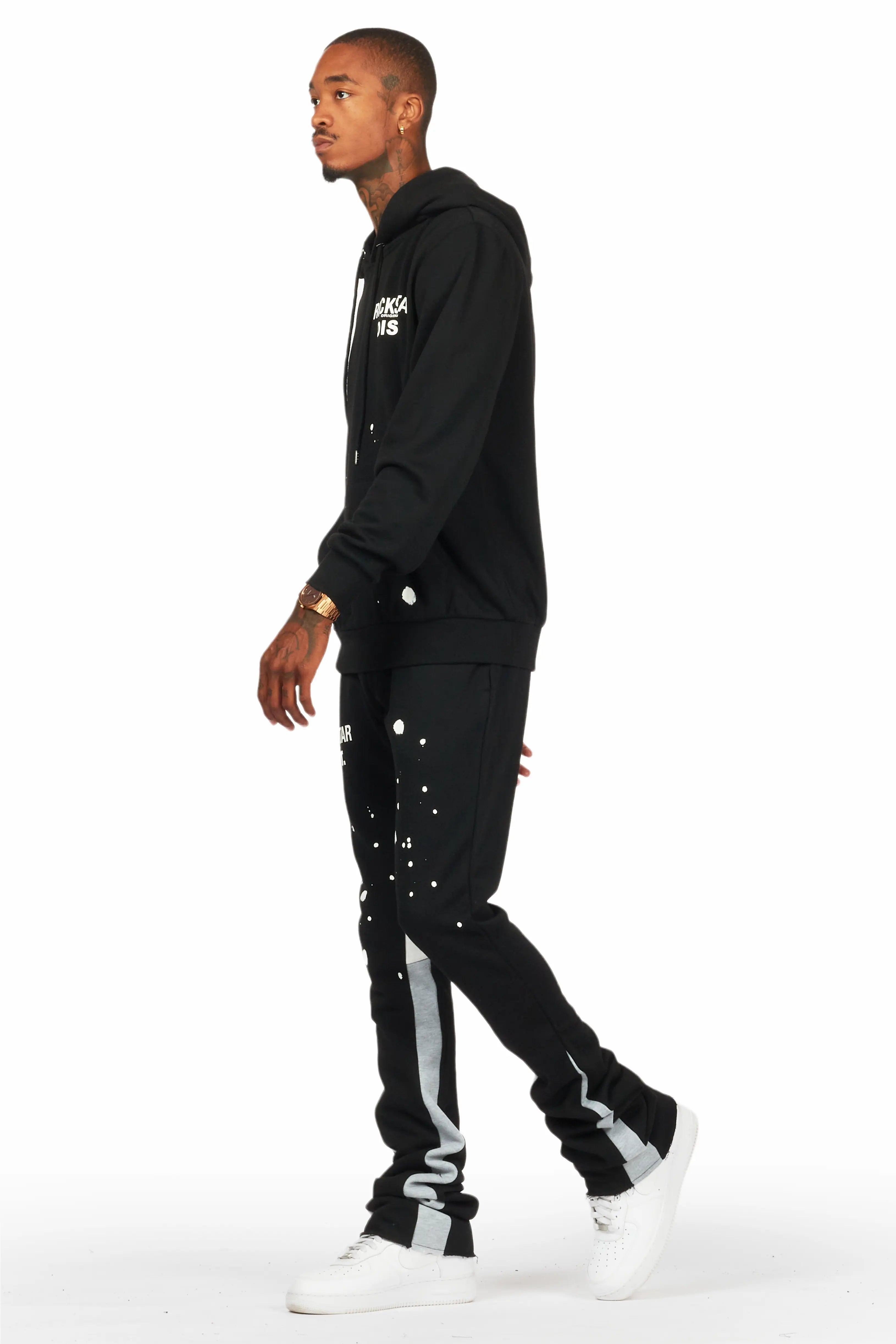 Raffer Black/White Hoodie/Super Stacked Flare Pant Set Male Product Image