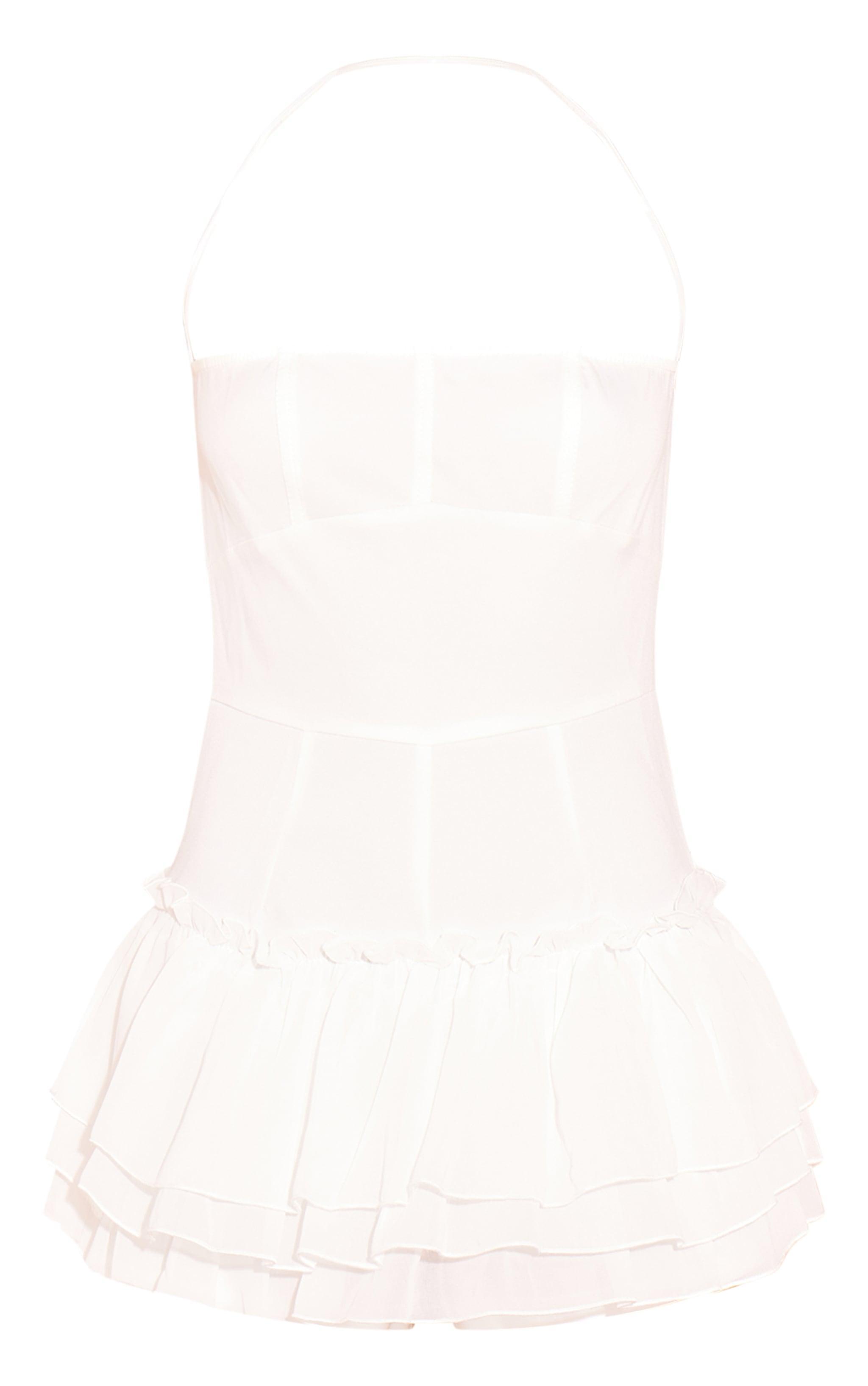 White Detailed Frill Hem Skort Romper Product Image