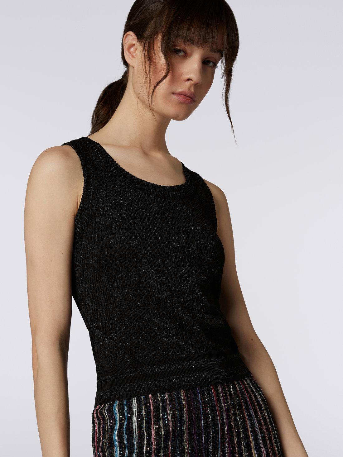 Viscose blend tank top with tone-on-tone chevron and lamé Black | Missoni Product Image