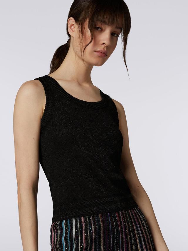 Viscose blend tank top with tone-on-tone chevron and lamé Black | Missoni Product Image