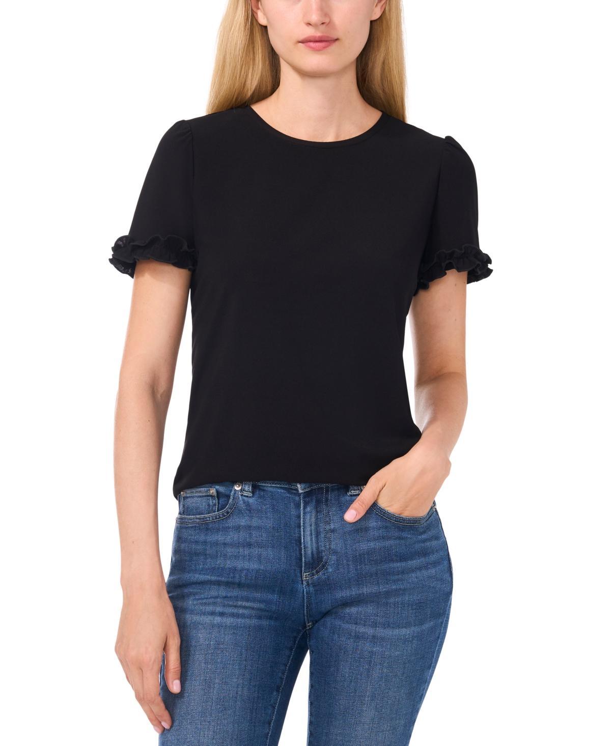 CeCe Womens Short-Sleeve Ruffle-Cuff Knit Top product image