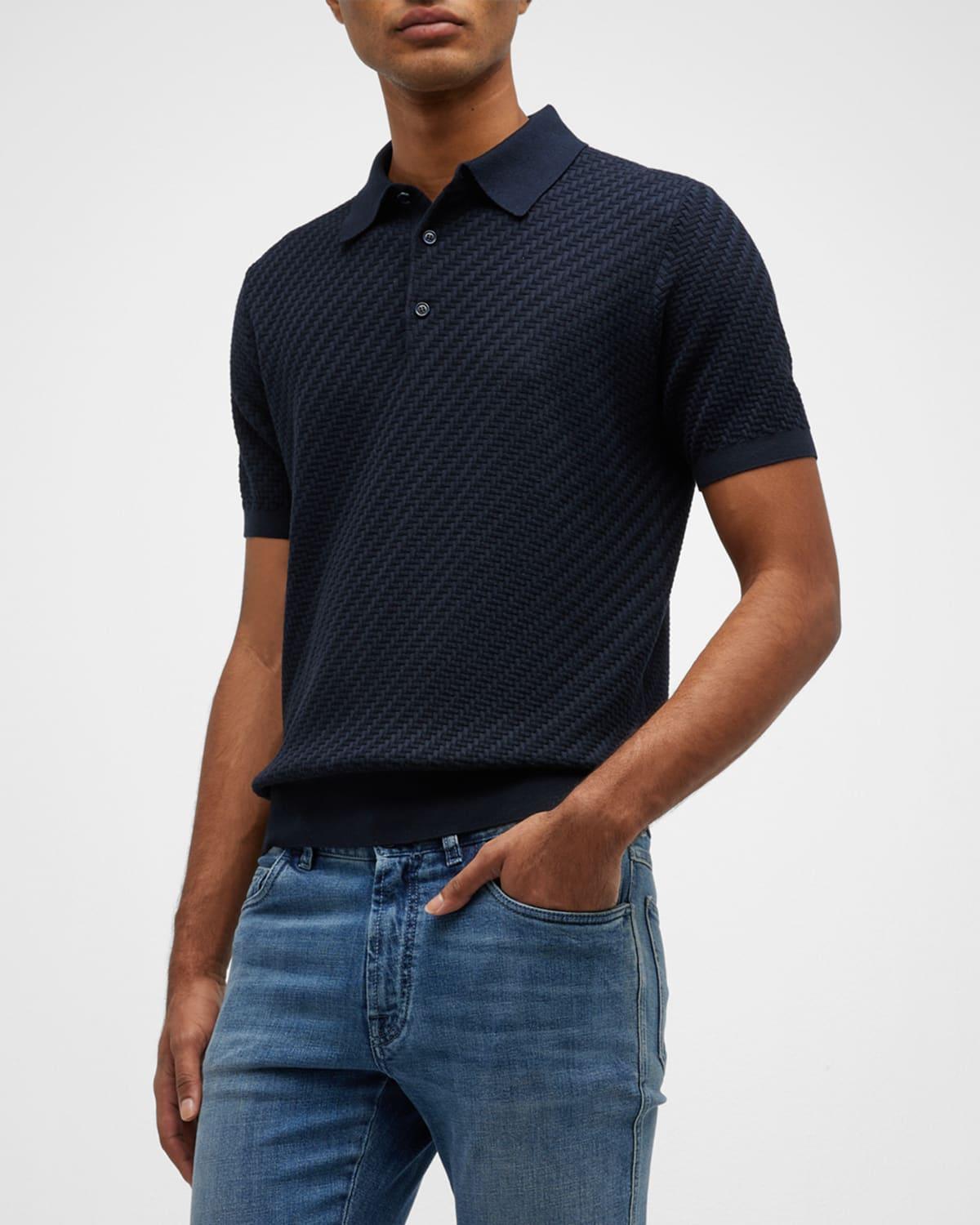 Mens Basketweave Stitch Polo Sweater Product Image