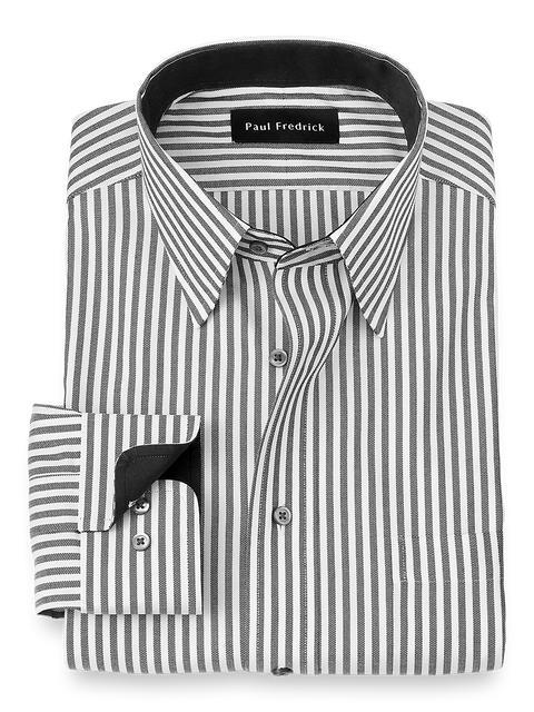 Non-Iron Cotton Stripe Dress Shirt With Contrast Trim - Grey Product Image