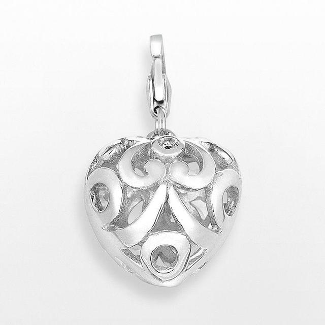 Sterling Silver White Topaz Openwork Heart Charm, Womens Product Image