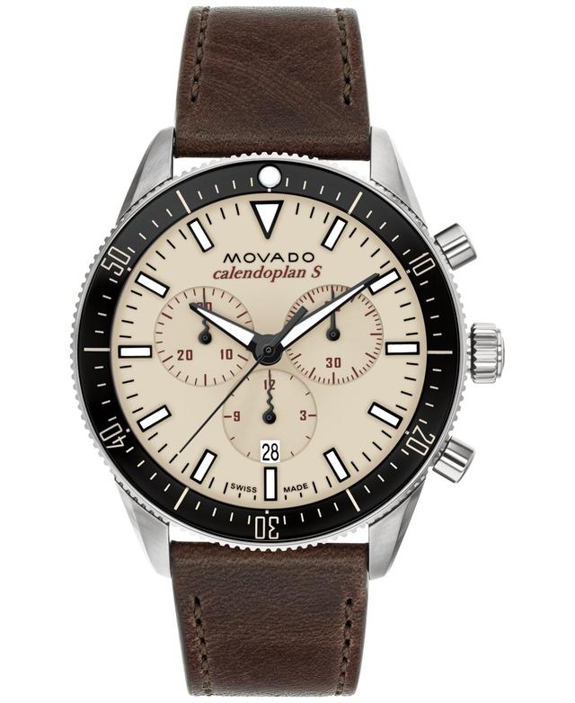 Movado Mens Calendoplan Quartz Chronograph Brown Leather Strap Watch Product Image